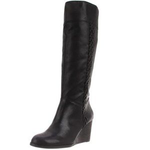 Lucky Brand Black Leather Wedge Boot w/Braid